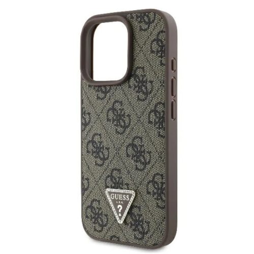 Guess PU 4G Strass Triangle Metal Logo tok, iPhone 16 Pro - barna