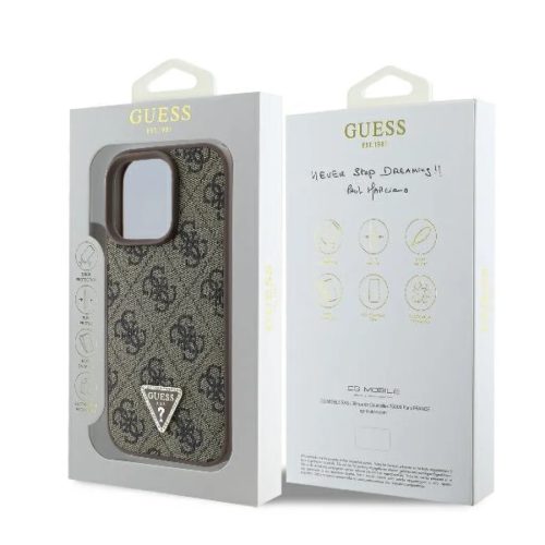 Guess PU 4G Strass Triangle Metal Logo tok, iPhone 16 Pro - barna