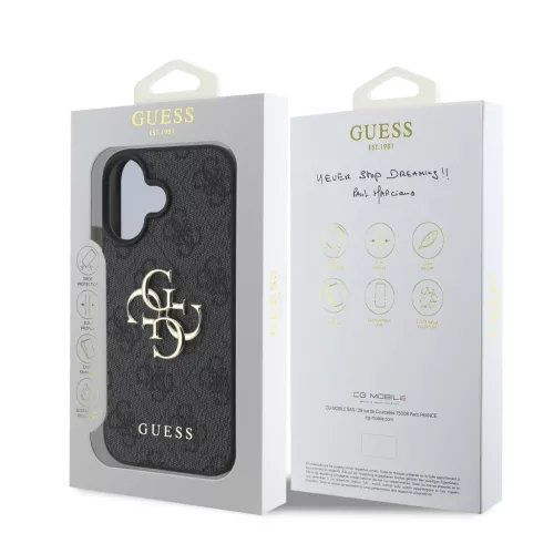 Guess PU 4G Metal Logo tok, iPhone 16 - szürke