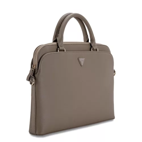Guess PU Grained Triangle Logo Computer Bag 13/14/15" Brown - barna