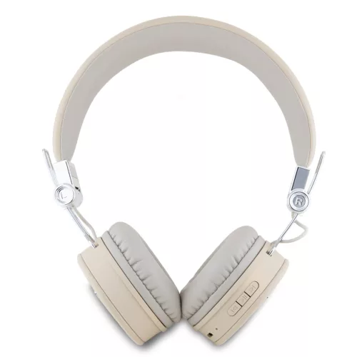 Guess PU Grained Triangle Logo ENC Wireless Headphone Beige - bézs