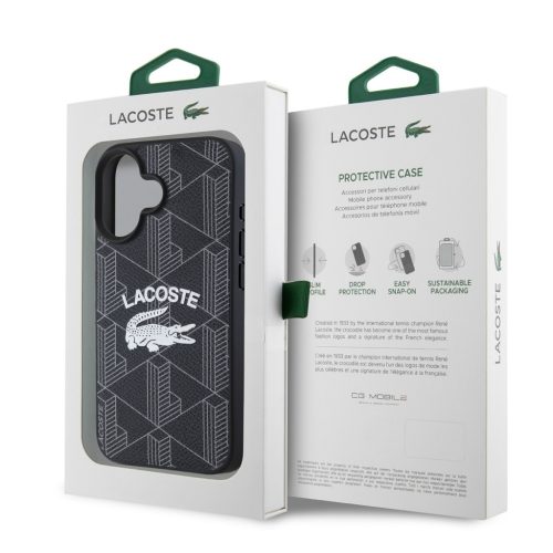 Lacoste Blend Monogram MagSafe tok iPhone 16 - fekete