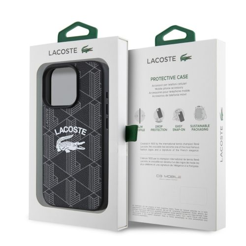 Lacoste Blend Monogram MagSafe tok iPhone  16 Pro - fekete