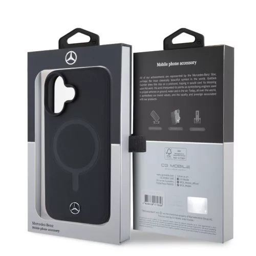 Mercedes Smooth Leather MagSafe iPhone 16 Plus tok – Fekete
