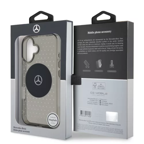 Mercedes PC/TPU Star Pattern MagSafe iPhone 16 Plus tok – Fekete