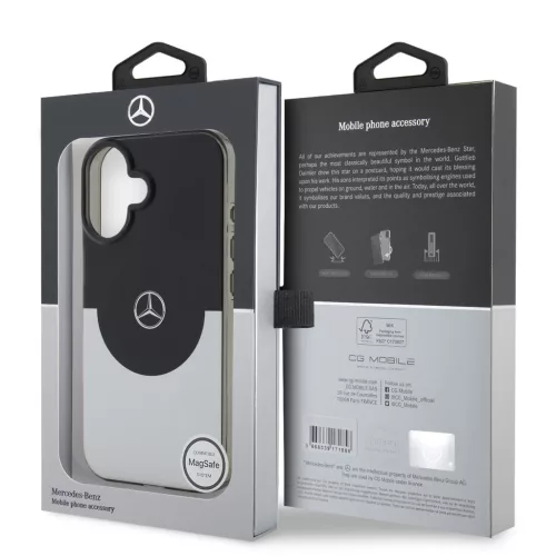 Mercedes PC/TPU Double Layer MagSafe iPhone 16 tok – Fekete/Ezüst