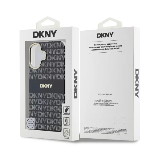 DKNY PC/TPU Repeat Pattern Tonal Stripe Magsafe tok, iPhone 16 - fekete