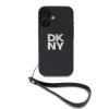 DKNY PU Leather Stack Logo Wrist Strap tok, iPhone 16 - fekete