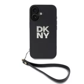   DKNY PU Leather Stack Logo Wrist Strap tok, iPhone 16 - fekete