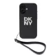 DKNY PU Leather Stack Logo Wrist Strap tok, iPhone 16 - fekete