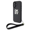 DKNY PU Leather Stack Logo Wrist Strap tok, iPhone 16 - fekete