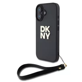  DKNY PU Leather Stack Logo Wrist Strap tok, iPhone 16 - fekete