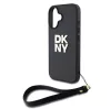 DKNY PU Leather Stack Logo Wrist Strap tok, iPhone 16 - fekete
