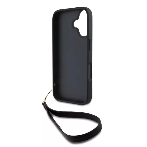 DKNY PU Leather Stack Logo Wrist Strap tok, iPhone 16 - fekete