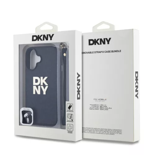 DKNY PU Leather Stack Logo Wrist Strap tok, iPhone 16 - fekete