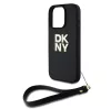 DKNY PU Leather Stack Logo Wrist Strap tok, iPhone 16 Pro - fekete