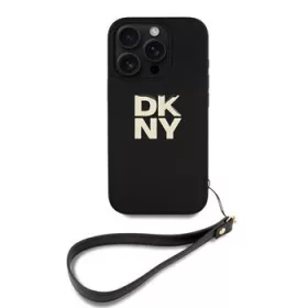   DKNY PU Leather Stack Logo Wrist Strap tok, iPhone 16 Pro Max - fekete