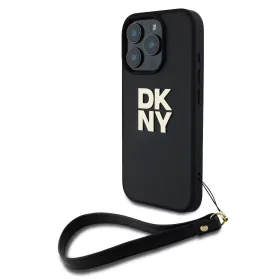   DKNY PU Leather Stack Logo Wrist Strap tok, iPhone 16 Pro Max - fekete
