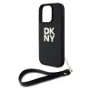 DKNY PU Leather Stack Logo Wrist Strap tok, iPhone 16 Pro Max - fekete