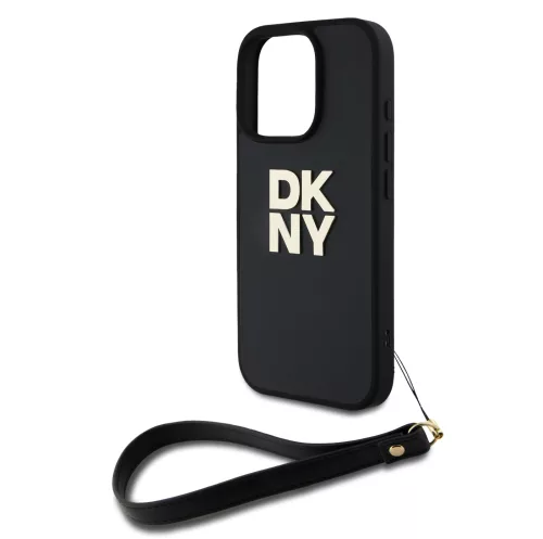 DKNY PU Leather Stack Logo Wrist Strap tok, iPhone 16 Pro Max - fekete