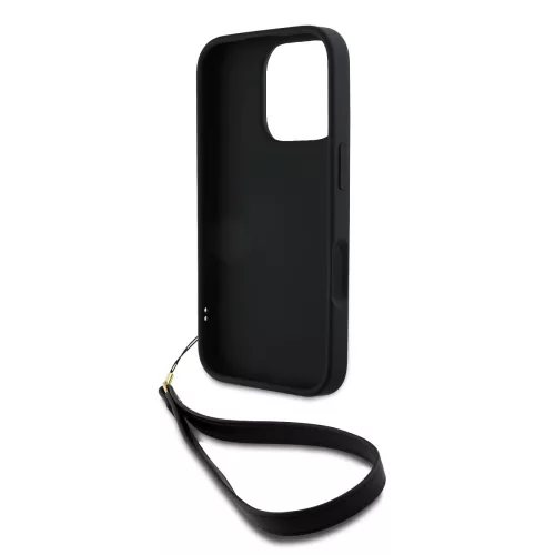 DKNY PU Leather Stack Logo Wrist Strap tok, iPhone 16 Pro Max - fekete
