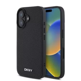   DKNY PU Leather Silver Metal Logo Magsafe tok, iPhone 16 Plus - fekete