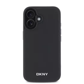   DKNY PU Leather Silver Metal Logo Magsafe tok, iPhone 16 Plus - fekete