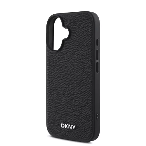 DKNY PU Leather Silver Metal Logo Magsafe tok, iPhone 16 Plus - fekete