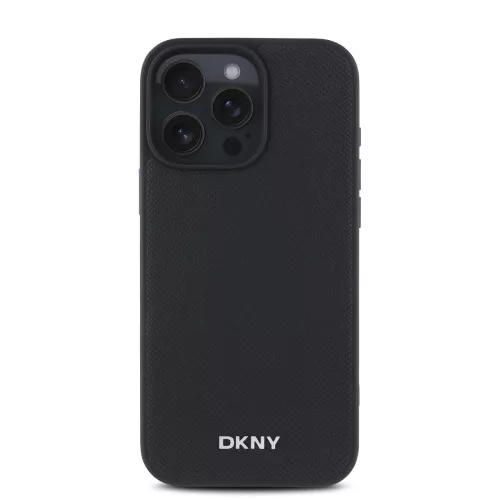 DKNY PU Leather Silver Metal Logo Magsafe tok, iPhone 16 Pro Max - fekete