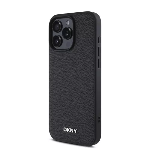 DKNY PU Leather Silver Metal Logo Magsafe tok, iPhone 16 Pro Max - fekete