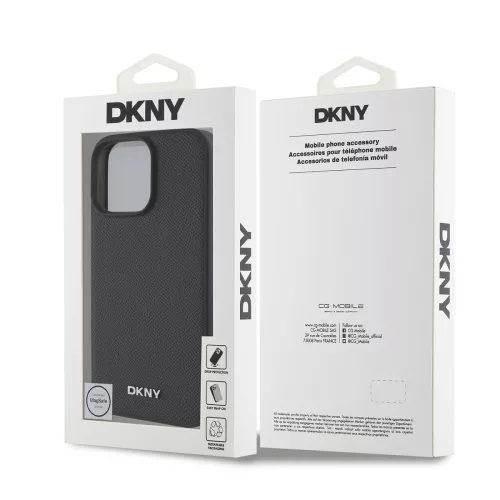 DKNY PU Leather Silver Metal Logo Magsafe tok, iPhone 16 Pro Max - fekete