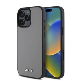   DKNY PU Leather Silver Metal Logo Magsafe tok, iPhone 16 Pro - ezüst