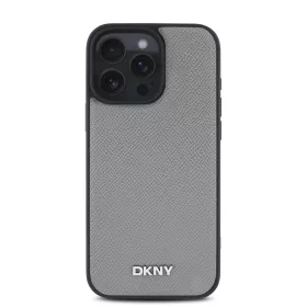   DKNY PU Leather Silver Metal Logo Magsafe tok, iPhone 16 Pro - ezüst