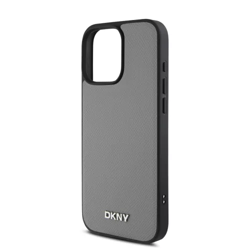 DKNY PU Leather Silver Metal Logo Magsafe tok, iPhone 16 Pro - ezüst