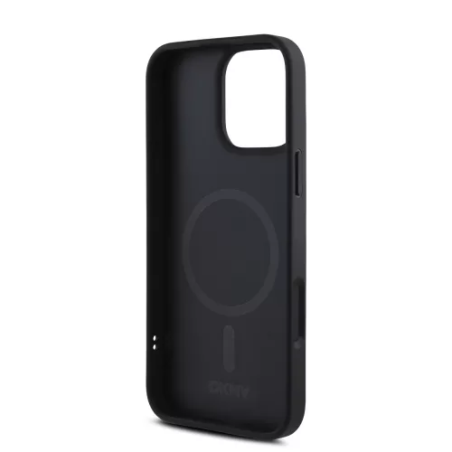DKNY PU Leather Silver Metal Logo Magsafe tok, iPhone 16 Pro - ezüst