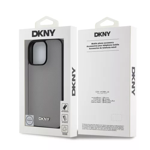 DKNY PU Leather Silver Metal Logo Magsafe tok, iPhone 16 Pro - ezüst
