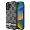 DKNY PU Leather Checkered Pattern and Stripe tok, iPhone 16 - fekete