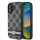 DKNY PU Leather Checkered Pattern and Stripe tok, iPhone 16 - fekete