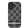 DKNY PU Leather Checkered Pattern and Stripe tok, iPhone 16 - fekete