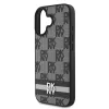 DKNY PU Leather Checkered Pattern and Stripe tok, iPhone 16 - fekete