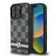 DKNY PU Leather Checkered Pattern and Stripe tok, iPhone 16 Pro - fekete