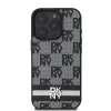 DKNY PU Leather Checkered Pattern and Stripe tok, iPhone 16 Pro - fekete