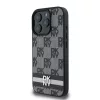 DKNY PU Leather Checkered Pattern and Stripe tok, iPhone 16 Pro - fekete