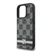 DKNY PU Leather Checkered Pattern and Stripe tok, iPhone 16 Pro - fekete