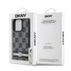 DKNY PU Leather Checkered Pattern and Stripe tok, iPhone 16 Pro - fekete