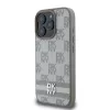 DKNY PU Leather Checkered Pattern and Stripe tok, iPhone 16 Pro - bézs