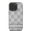 DKNY PU Leather Checkered Pattern and Stripe tok, iPhone 16 Pro Max - bézs