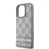 DKNY PU Leather Checkered Pattern and Stripe tok, iPhone 16 Pro Max - bézs
