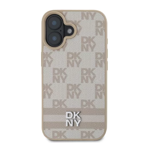 DKNY PU Leather Checkered Pattern and Stripe tok, iPhone 16 - rózsaszín