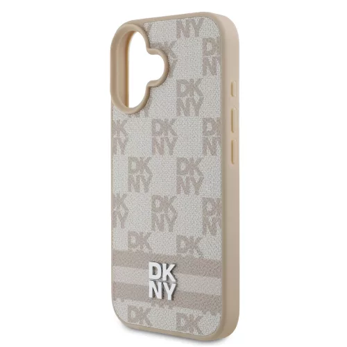 DKNY PU Leather Checkered Pattern and Stripe tok, iPhone 16 - rózsaszín